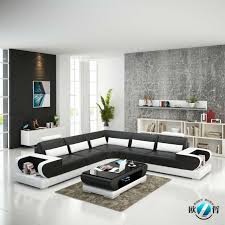 L Shape 6 Seater Black White Sofa Set