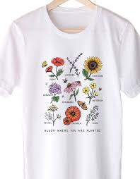 Bloom Where You Are Planted Botanical Flower Colored Tee