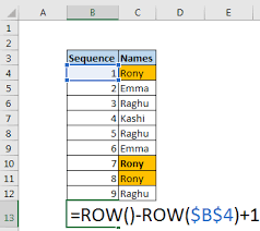 how to get sequential row number in excel