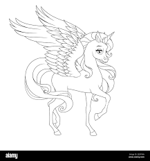 Belle licorne avec ailes. Page de coloriage vectoriel Image Vectorielle  Stock - Alamy