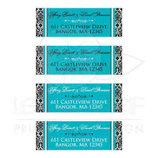 Address Labels 4 Black And White Damask Turquoise Ornate Scroll