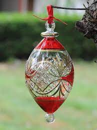 Egyptian Blown Glass Ornament Clear Red