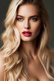 blond hair with red lipstick