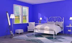 decorate a bedroom with a blue carpet