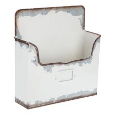 Distressed White Metal Wall Container