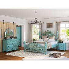 Contemporary 4 piece bedroom set wardrobe, chest & 2x lamp tables colour options. Victorian Turquoise 4 Piece Bedroom Set