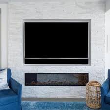White Stone Fireplace With Tv Design Ideas