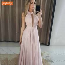 Us 78 32 12 Off Trendy Boho Light Pink Prom Dresses Long Chiffon A Line Floor Length Simple Long Women Formal Dress Slim Fit Party Evening Gowns In