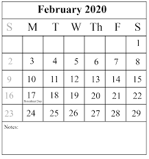 Free Download February 2020 Printable Calendar Pdf Excel