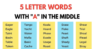 890 elate 5 letter words with a in