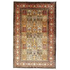 kashmir pure silk indian rug with panel