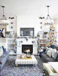 blue and white christmas living room