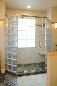 glass block shower with frameless door