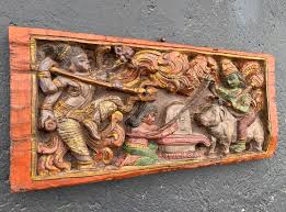 Indian Wooden Carved Wall Hanging Panel