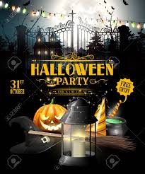 Modern Halloween Party Flyer With Black Lantern Lights And Pumpkin