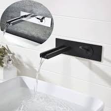 Led basin faucet brass waterfall temperature colors change bathroom mixer tap. Wall Mounted Chrome Black Bathroom Basin Mixer Waterfall Tub Faucet Brass Tap Ebay