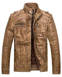 Wantdo Mens Vintage Stand Collar Faux Leather Jacket