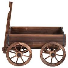 Brown Wooden Wagon Planter Pot Stand