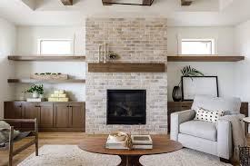 Brick Fireplace And Floating Shelves