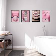 4pcs pink bathroom decor wall art glam