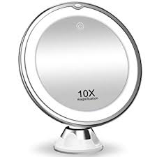 Amazon Com Koolorbs 10x Magnifying Makeup Mirror With Lights 3 Color Lighting Intelligent Switch 360 Degree Rotation Powerful Suction Cup Portable Good For Tabletop Bathroom Traveling Beauty