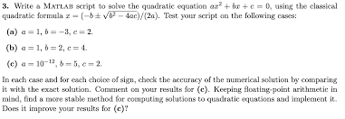 matlab script to solve the quadratic