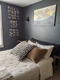 dark blue bedroom office reveal