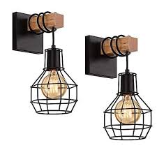 2x E27 Vintage Wall Light Wooden Wall