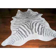 stencil zebra silver skin cowhide rug