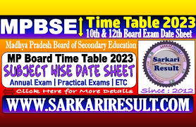 mp board mpbse time table 2023 for 10th