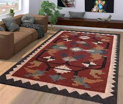 red wool jute rug handmade motifs