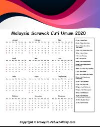 Kalendar cuti umum malaysia 2020 (hari kelepasan am). Sarawak Cuti Umum Kalendar 2020