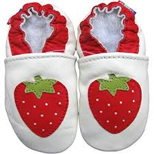 Carozoo Strawberry White Baby Girls Soft Sole Leather Shoes