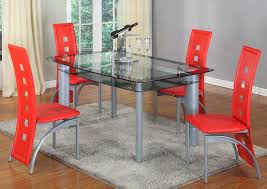 Red Rectangular Glass Top Dining Table