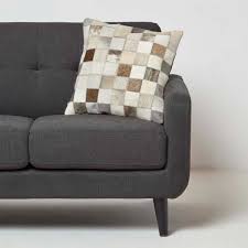 block check grey leather cushion 45 x 45 cm