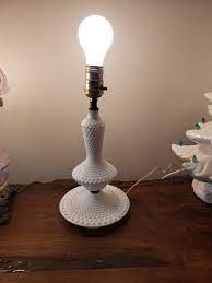 Vintage White Milk Glass Hobnail Lamp