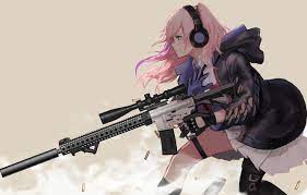 Wallpaper gun, game, pink hair, weapon ...