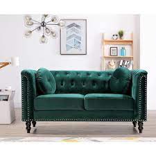Us Pride Furniture Vivian 64 2 In Green Velvet 2 Seater Chesterfield Loveseat With Nailheads