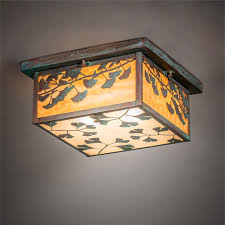 Meyda Tiffany 220113 Ginkgo Craftsman Verdigris Copper Outdoor Flush Ceiling Light Fixture Mey 220113