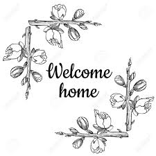 Graphic Welcome Home Card With Floral Frame Royalty Free Cliparts