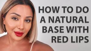 natural makeup with red lipstick
