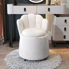 modern white swivel velvet vanity stool