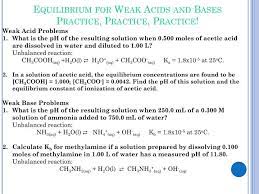 equilibrium for weak acids and bases