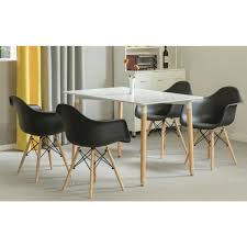 You'll find easy to clean upholstery such as leatherette alongside a variety of other fabrics, acrylic, polished steel, brushed aluminum, wood and even fiberglass dining chairs. Bold Tones Mid Century Modern Black Style Plastic Daw Shell Dining Arm Chair With Wooden Dowel Eiffel Legs Set Of 4 Qi003748 Bk 4 The Home Depot