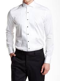 Embroidered Jewel Button Slim Fit Tuxedo Shirt White
