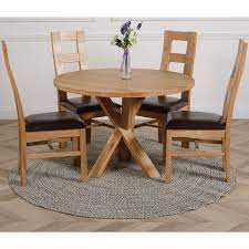 These chairs, crafted from solid oak, with a durable oil finish and faux brown leather seats, matching. Oregon Round Oak Dining Table With 4 Yale Oak Chairs Oak Furniture King