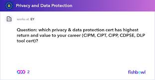 While researching study materials and testing fees, i came across the pcip certification, and it really seemed pretty basic and useless to me (kind of like being a cobol programmer and getting a mous certification), but i'm just not sure. Question Which Privacy Data Protection Cert Has Highest Return And Value To Your Career Cipm Cipt Cipp Cdpse Dlp Tool Cert Fishbowl