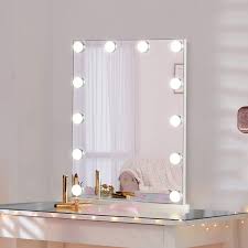 Amazon Com Luxfurni Vanity Mirror With Makeup Lights Large Hollywood Light Up Mirrors W 12 Led Bulbs For Bedroom Talbetop White