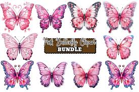watercolor pink erflies clipart