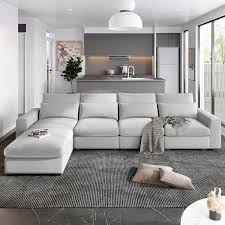 129 9 In Convertible Large L Shape Feather Filled Sectional Sofa Couc
